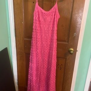 lilly pultzier dress hot pink long lace